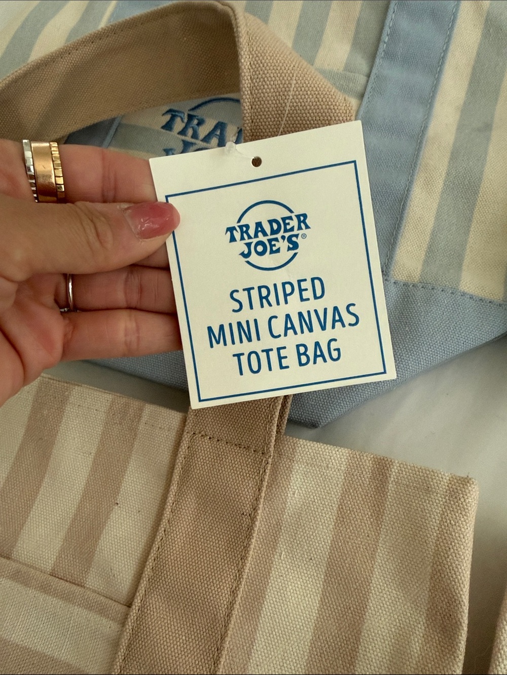 Trader Joe’s Pastel Striped Canvas Tote - Pink, Blue, Green, Beige (all 4 bags) - Picture 2 of 6